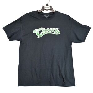 Cheers Green Logo Black T-Shirt Mens L Graphic Print Boston Bar TV Sitcom Cotton